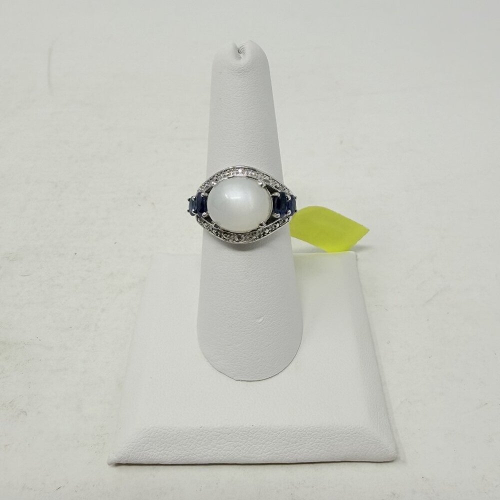Shop‎ LC Sri Lankan Silver Moonstone/Blue Sapphire/Diamond Size 7 Ring 5361